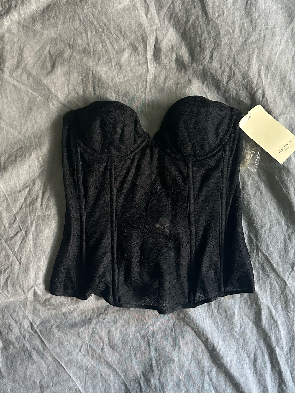 Vintage VERA WANG Black Lace Strapless Bustier 34A Like New